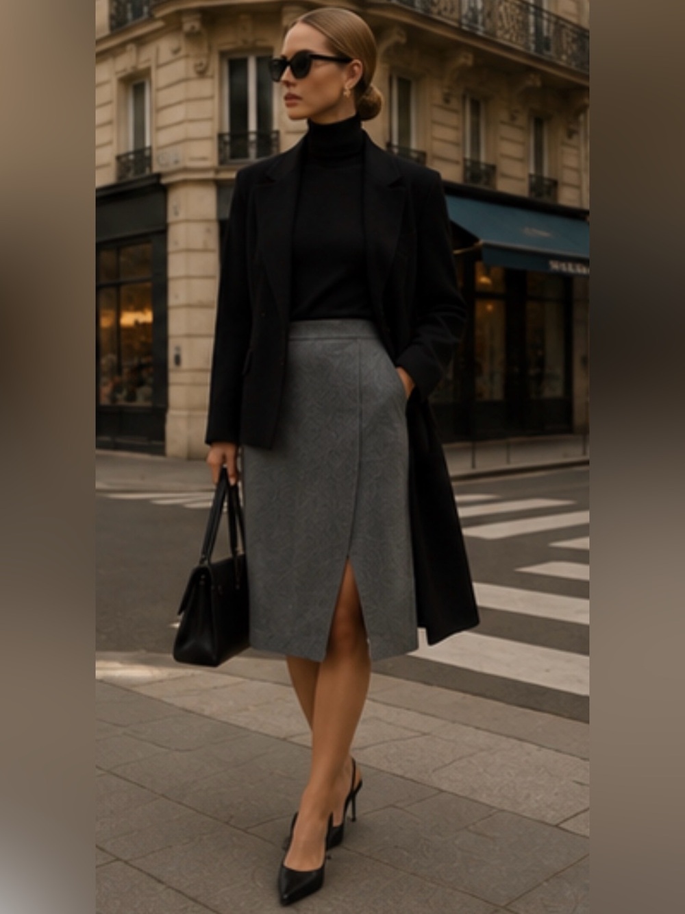COS Double-Faced Wool Midi Skirt size 2 gray